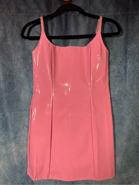 PrettyLittleThing Barbie Pink Faux Leather Mini Dress US 6
